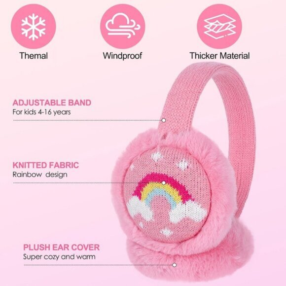 ⚡Kids Blue Knitted Rainbow Winter Outdoor Plush Adjustable Warm Ear Muffs - Picture 4 of 7